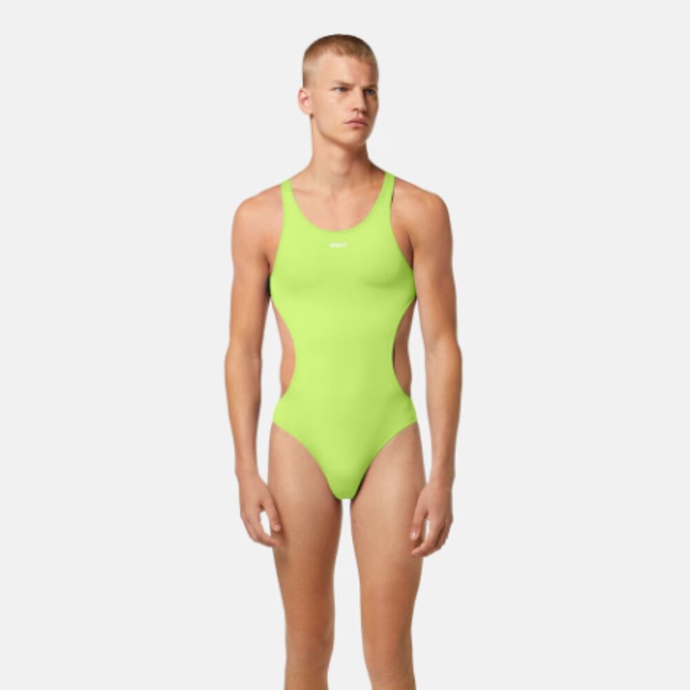 NWT Versace Men's One Piece Lime BRAT Neon Green Swimsuit Bodysuit in size 4